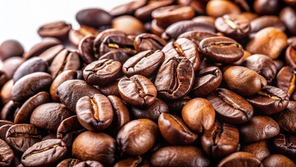 Aromatic Coffee Beans on White Background: High-Resolution Stock Photo