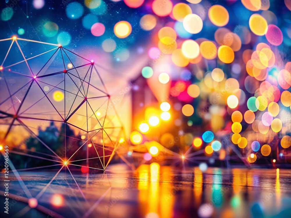 Poster artistic bokeh background: abstract geometric shapes & lines in soft focus