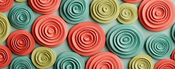 Fototapeta premium Playful watercolor concept. Colorful paper flowers in circular shapes create a vibrant background for design projects.