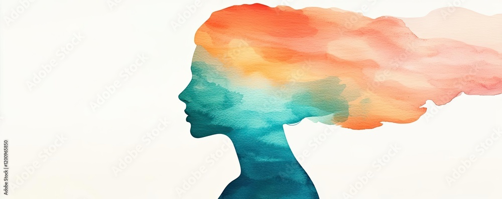 Poster minimalist watercolor idea. a colorful silhouette representing creativity and imagination in abstrac