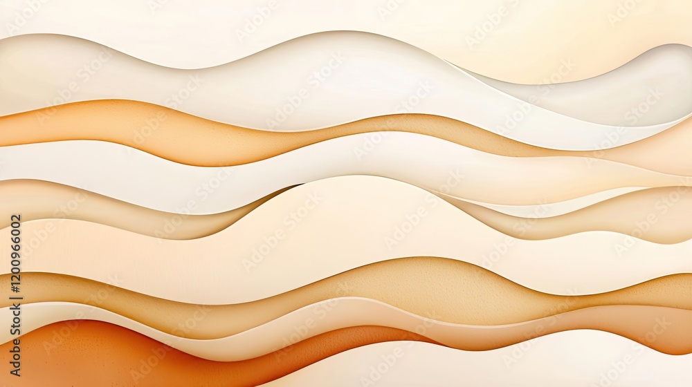 Aufkleber Neutral watercolor concept. Abstract wavy lines in soft warm tones creating a serene visual atmosphere.