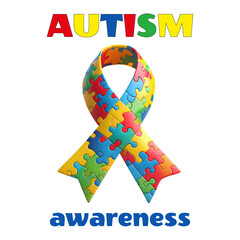 Colorful satin puzzle ribbon as a symbol of autism awareness. Autism quote. Printable design