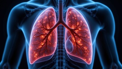 Detailed 3D Anatomy of Lungs Highlighting Blood Vessels
