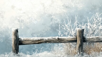Naklejka premium Winter Landscape Featuring A Snow Covered Wooden Fence