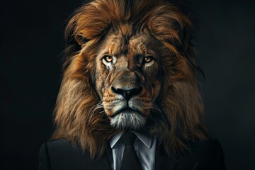 Naklejka premium lion wearing suit and tie.