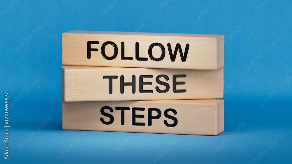 Poster follow these steps symbol. wooden blocks with words follow these steps. business and follow these st