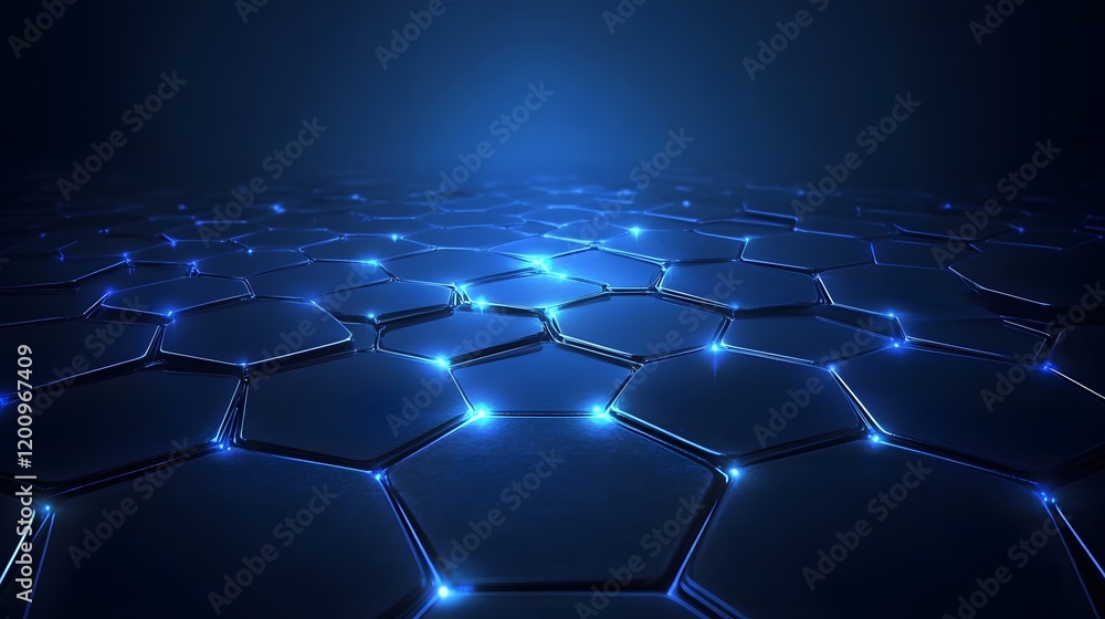 Poster abstract blue hexagonal pattern glowing dark background