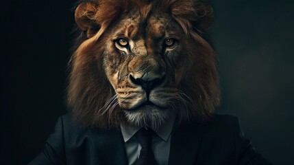 Naklejka premium lion wearing suit and tie.