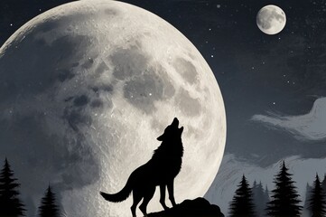 Naklejka premium wolf howling at the moon