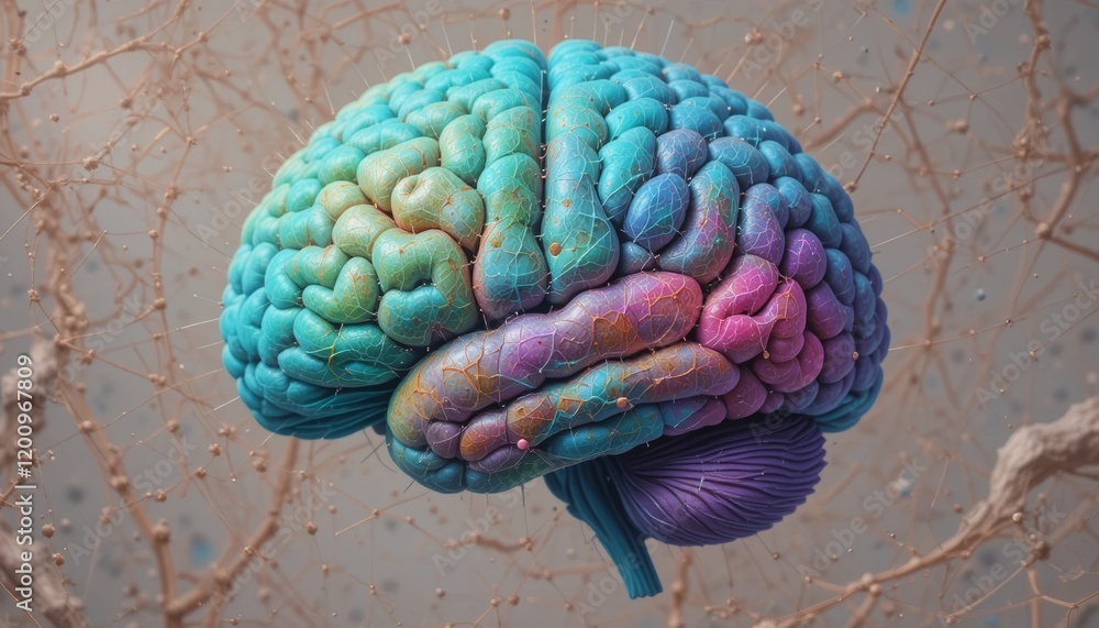 Poster vibrant 3d brain model with neural network connections