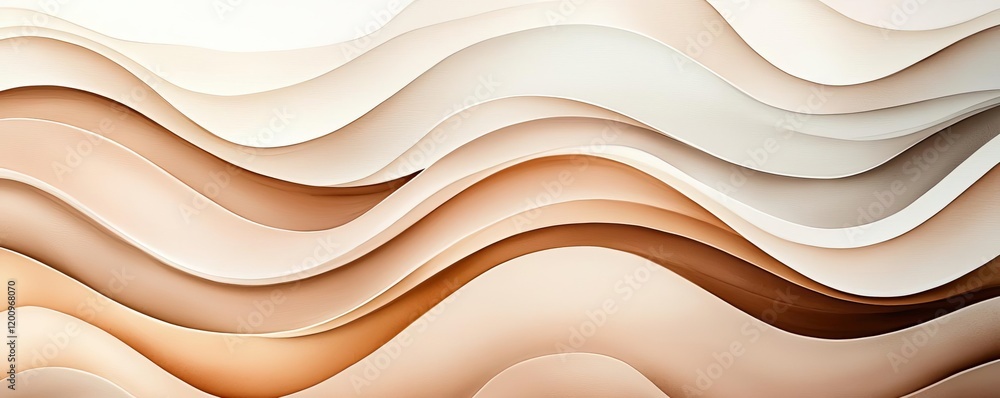 Poster Neutral watercolor concept. Abstract waves in warm tones creating a soothing and modern visual texture.
