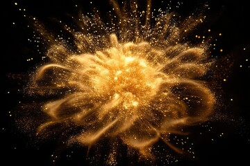 A glowing golden firework explosion with a radiant center and sparkling particles diffusing outward in a perfect gradient.