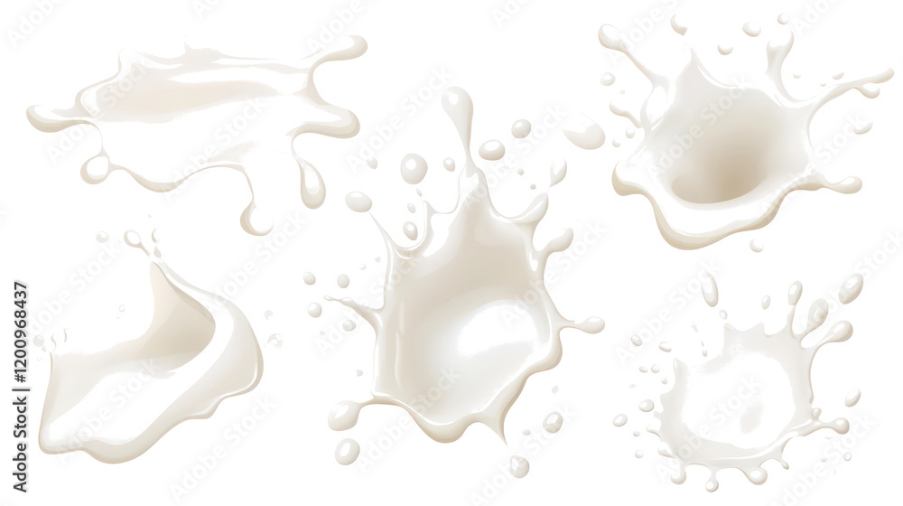 Poster dynamic milk splashes on transparent background generative ai