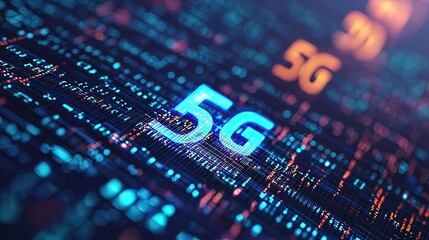 Futuristic 5G network data stream, digital technology background, global connectivity, communication
