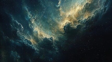 Obraz premium Cosmic Nebula: A Celestial Tapestry of Gold and Teal
