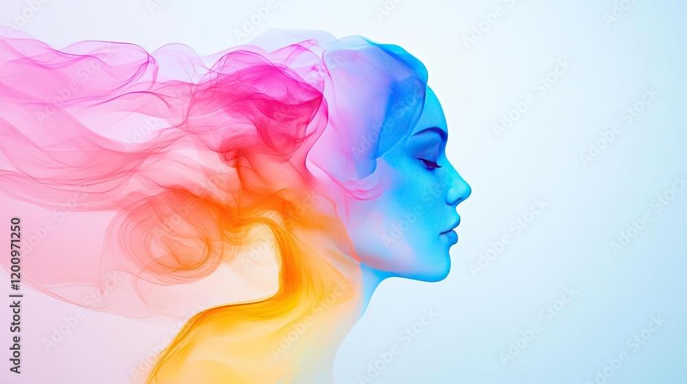 Aufkleber Minimalist watercolor idea. Abstract representation of femininity and emotion with colorful flowing shapes.