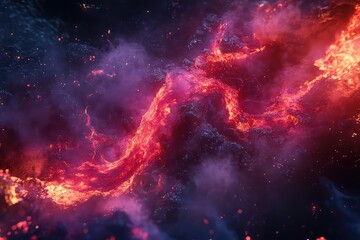 Fototapeta premium A glowing red smoke effect combined with dynamic flame textures for a fiery and energetic design
