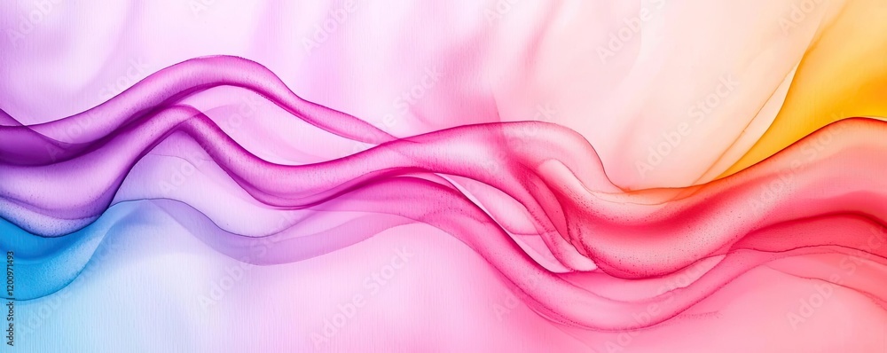 Poster Playful watercolor concept. Abstract colorful waves with smooth gradients creating a vibrant and dynamic composition.