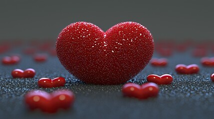 Obraz premium Glimmering Red Heart Surrounded by Smaller Hearts