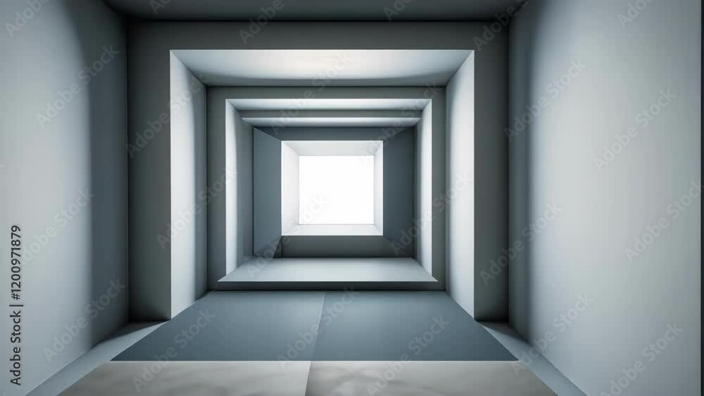 Poster minimalist room with geometric lines, soft light creating depth and perspective, conveying calmness 