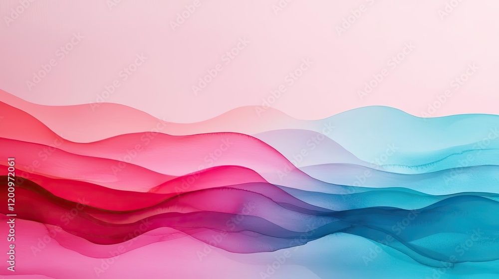 Poster minimalist watercolor idea. abstract flowing waves in pink and blue create a serene and colorful bac