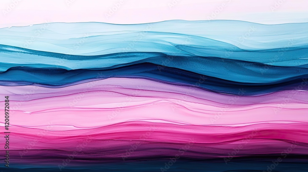 Aufkleber minimalist watercolor idea. abstract layered waves in soothing colors of blue and pink create a calm