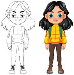 Adventurous Girl with Backpack Illustration
