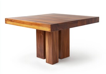 Square wooden dining table with unique base.