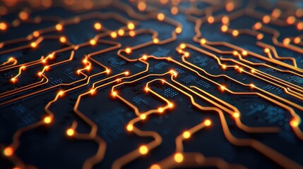 Fototapeta premium Abstract Circuit Board with Glowing Lines and Deep Background Effect