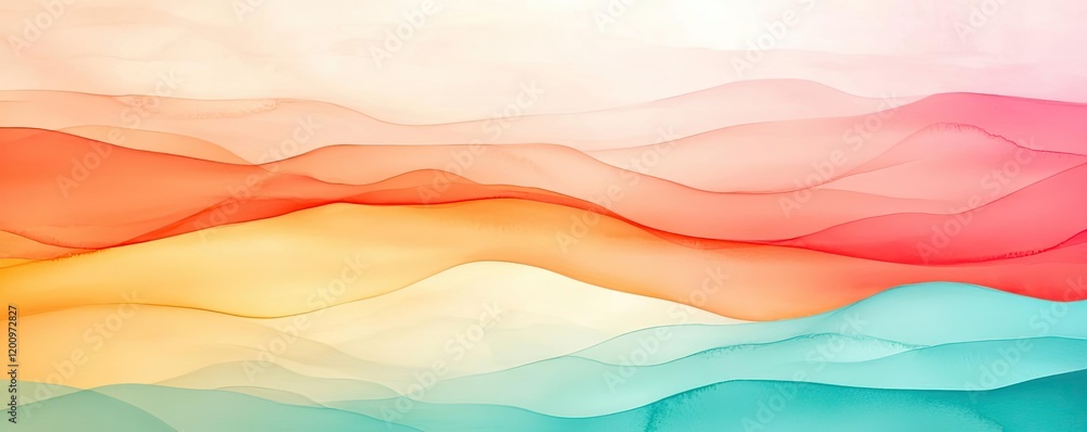 Poster Minimalist watercolor idea. A dynamic and colorful wave pattern that evokes a sense of calm and creativity.