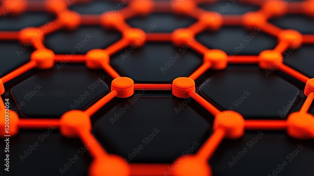 Poster abstract close-up of hexagonal pattern with orange accents in focus