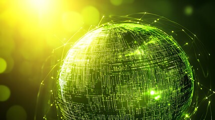 Green Globe Illuminated With Digital Code Streaming