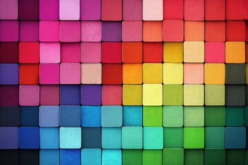 Color chart of squares in various colors, arranged neatly to create an abstract background. 