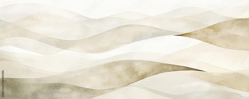 Poster Neutral watercolor concept. Abstract soft waves of neutral colors create a serene and balanced composition.