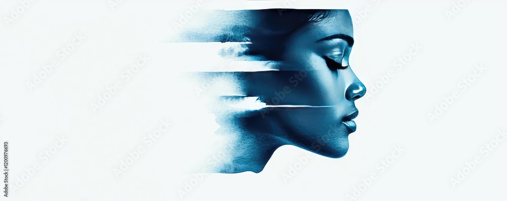 Poster minimalist watercolor idea. abstract representation of a person's side profile with a blurred ethere