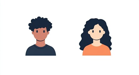 Black silhouette of male and female user avatar icons, vector illustration on a white background