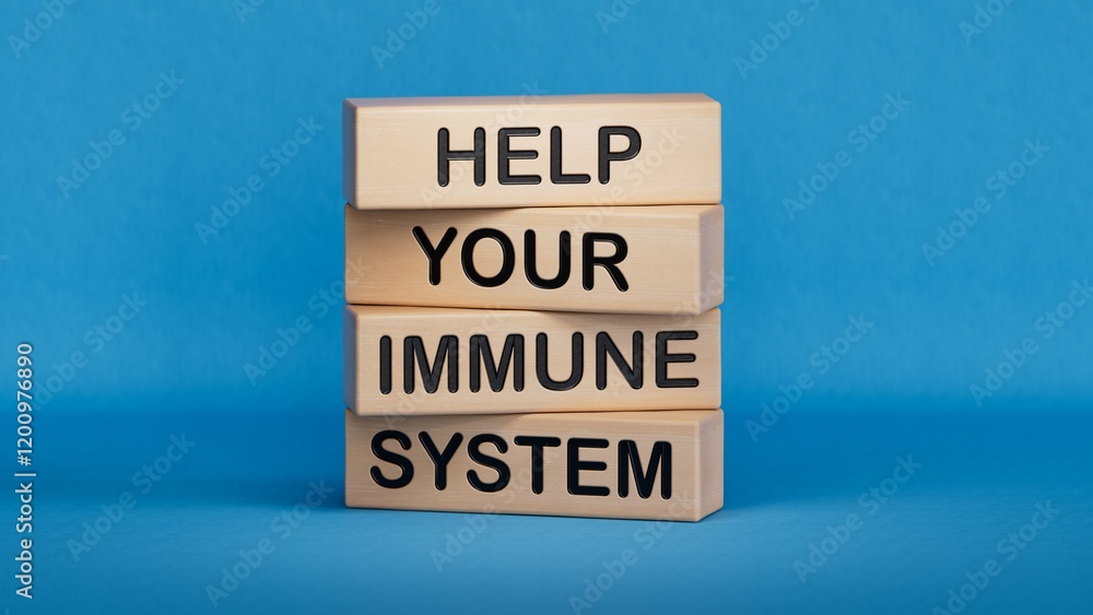 Poster immune system symbol. wooden blocks with words help your immune system.medicine and help your immune