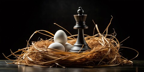 Black & White Chess Kings in Eggshell Nest: Birth of Evil & Good