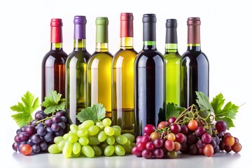 Fototapeta premium Blank Wine Bottle Labels Mockup with Grapes - Studio Photography