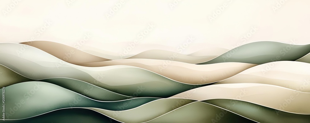 Poster neutral watercolor concept. abstract wavy hills in soft tones create a serene and calming visual exp