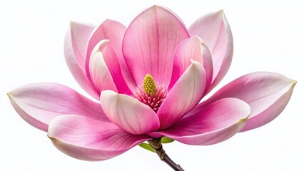 Obraz premium Blooming Pink Magnolia Flower, Soft Petals, Panoramic White Background Stock Photo