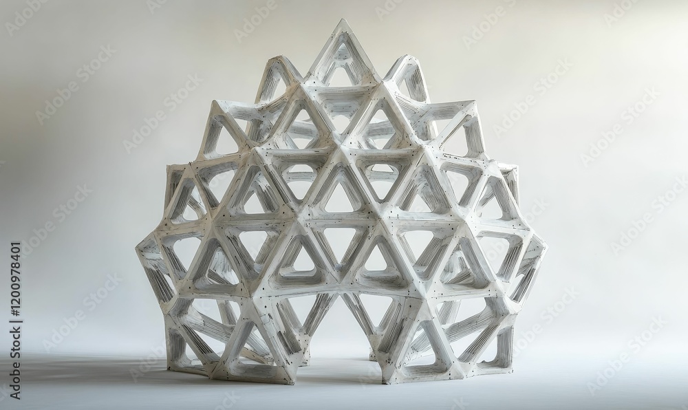 Poster white geometric structure, intricate triangular lattice.