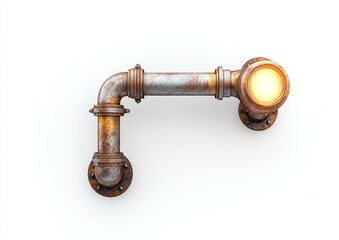 Rusty pipe wall lamp with warm light.