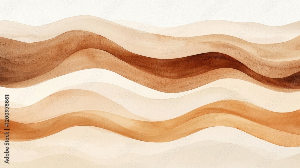 Poster Neutral watercolor concept. Abstract wave patterns in warm earthy tones creating a harmonious visual flow.