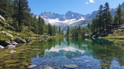 Serene Mountain Lake Reflection in the Alps