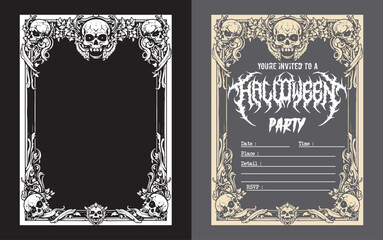 horror skull skeleton satanism frame , festival music poster , death metal poster font, metal band show poster , rock music festival poster
