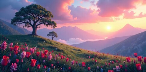 Softly falling colors create a serene landscape, , artistic