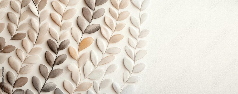 Poster neutral watercolor concept. elegant leaf patterns in neutral tones create a harmonious visual for mo