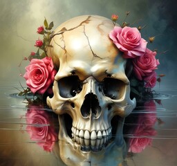 Fototapeta premium Illustration of human skull with roses.