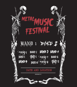rock music poster, metal band music poster death metal poster show, band show poster, skeleton horror frame 